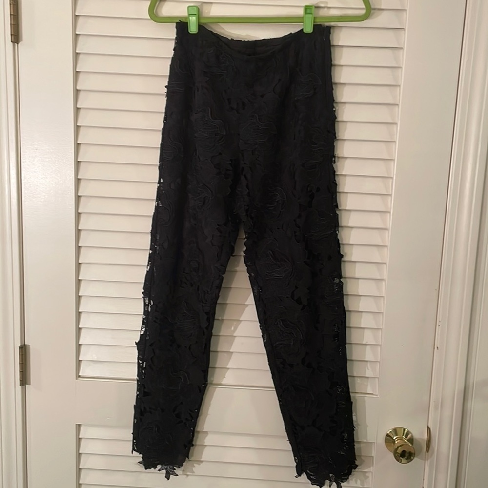 Boston Proper Black Floral Lace High Waist Pants